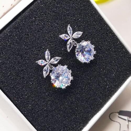 Luxury Brand Earrings For Women Stud Earrings Bow Round Large Zircon Shiny Earrings Wedding Bridal Jewelry Womens Accessories