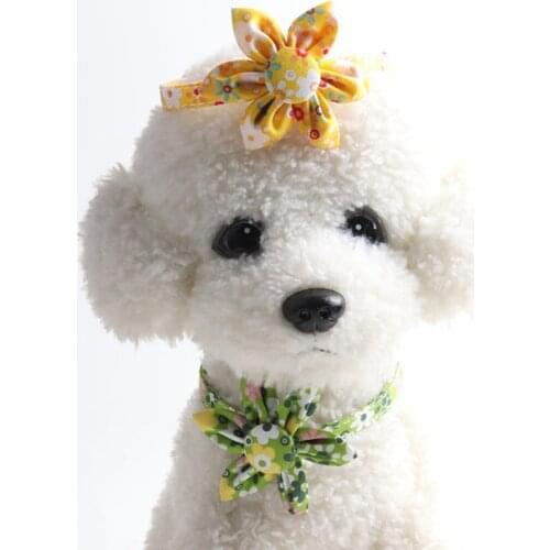 Fabric Flower Dog Collar Pet Cat Bow Tie Lovely Neck Strap Rose Princess Cat Puppy Headwear or Headwear