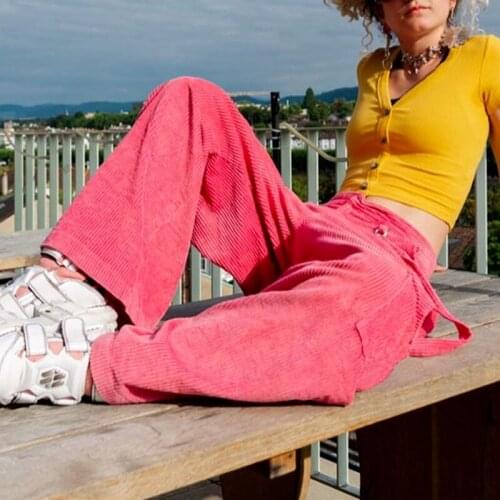 Corduroy Vintage Joggers Women Wide Leg Straight Pants streetwear Sweatpant High Waist Pants Korean Plus Size Harajuku Trousers