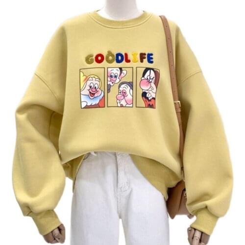 Spring Autumn Thin Style Casual Women Sweatshirt Print Harajuku Cartoon Little Snowman Korean Letters Goodlife Pullover Female
