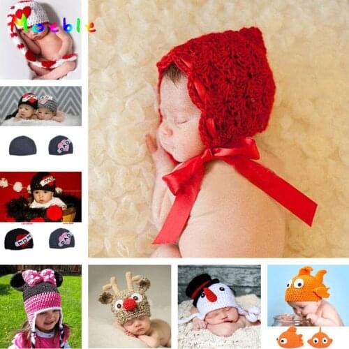 Crochet Baby Girls Flower Hat for Photo Shoot Knitted Newborn Photography Props Infant Baby Hat Beanie Winter Twins Photo Props