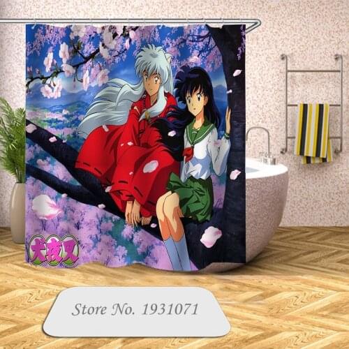 Popular Anime Inuyasha 3D Print Shower Curtain Polyester Fabric Bathroom Curtain Waterproof Hook Bath Curtain 01