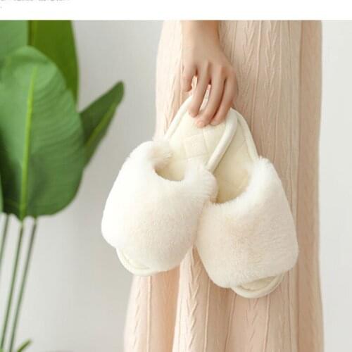 Womens open toe home slippersFurry fuzzy slippers slides shoes for women Autumn Winter Fashion Fur home shoes EVA soft Non-slip