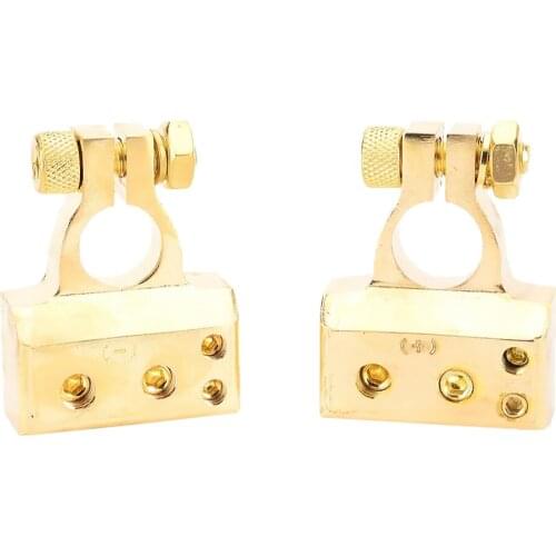 1 Pair 2 4 8 Gauge AWG Car Battery Terminal Positive & Negative Gold Plated