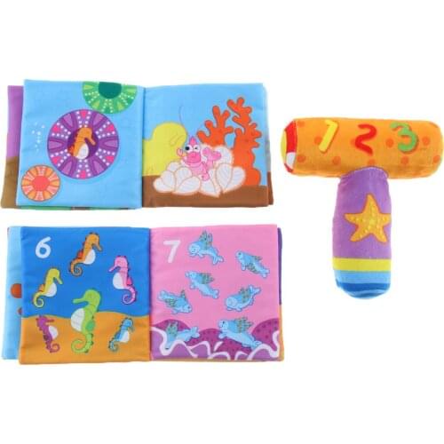 2pcs Soft Baby Cloth Books with Hammer Intelligence Development Early Learning Educational Toys Birthday Gift for Children Kids