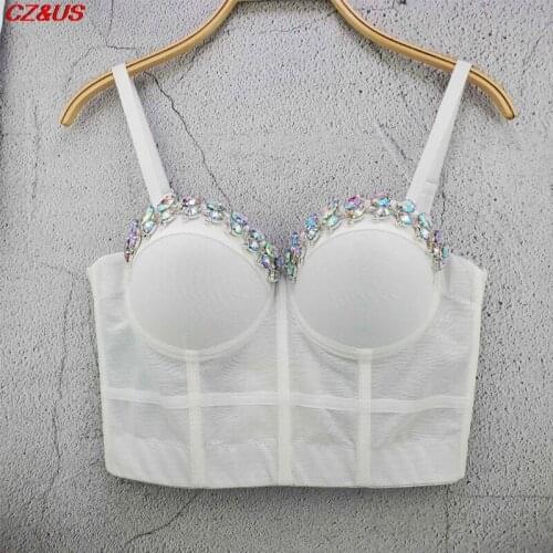 2021 Fashion Tops Sexy new arrival beading Bra Mesh Push Up Bralet Womens Corset Bustier Bra Night Club Party Cropped Top Vest