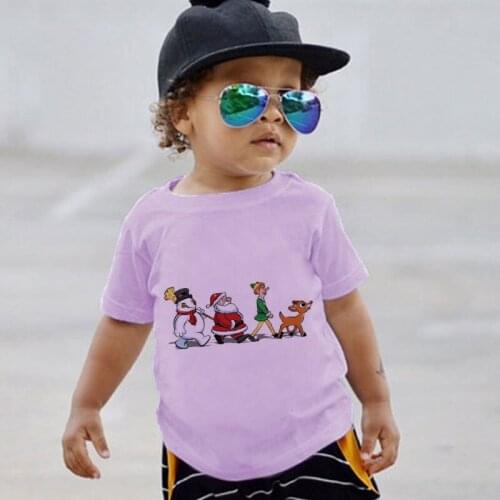 2021 Christmas Boys Girls Short Sleeves T-Shirts Childrens Tshirt Purple Santa Claus T Shirt Baby Girl Tops Kids Tees Cartoon
