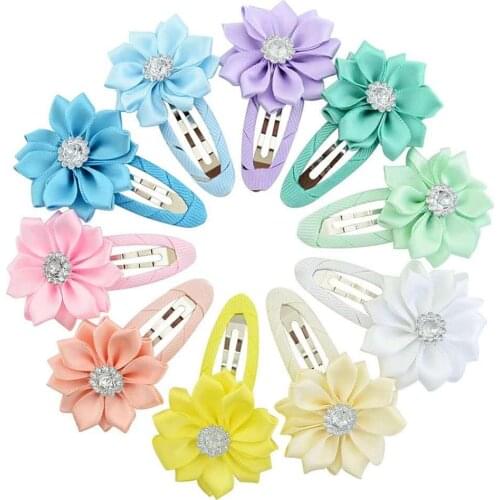 30pcs 1.5" mini satin ribbon multilayers flowers with clip Girls Hair Accessories kids flower hairpin Sharp flowers