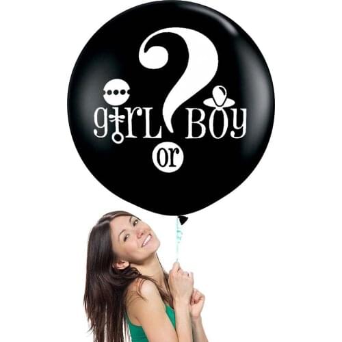 36 Inch Boy or Girl Blue Pink Baby Gender Party Big Black Ball Gender Reveal Balloon 025