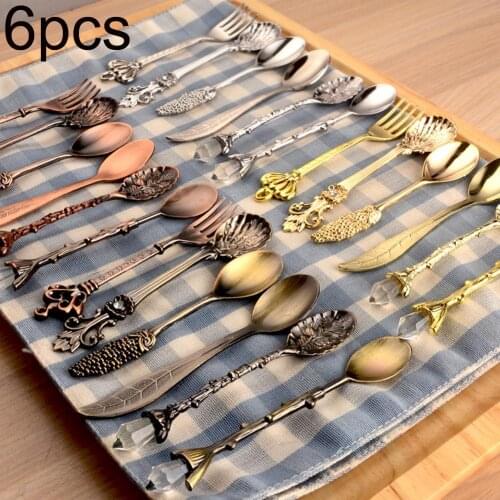 6Pcs Crown Scepter Head Long Handle Coffee Dessert Mixing Spoon Fork Tableware Western Cutlery Tableware Dinner Set