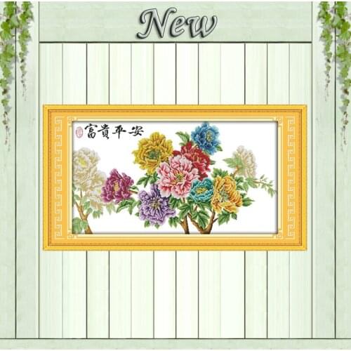 Safety and wealth colourful peony paintings counted printed on canvas DMC 11CT 14CT kits Cross Stitch embroidery needlework Sets