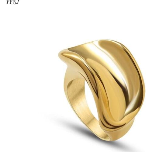 Curved surface statement cocktail ring for women stainless steel gold ring hyperbole cool unique fashion 2021