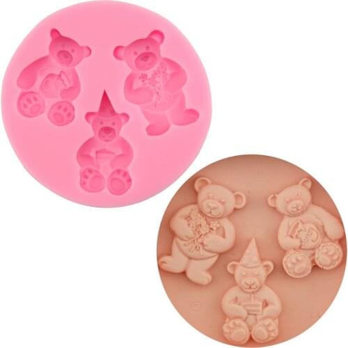 Three bears shape chocolate DIY fondant cake biscuit baking tool liquid silicone mold hand ornaments