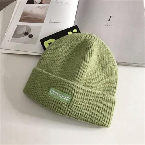 KENSHELLEY Womens Beanie Hat Embroidered Letter Knitted Hat Female Korean Version Autumn And Winter Hooded Warm Skull Hats