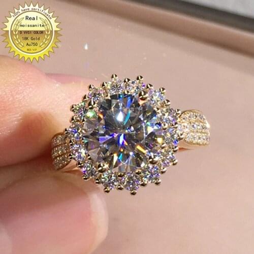 100% 18K Gold 3ct Moissanite Diamond Ring D color VVS With national certificate 011