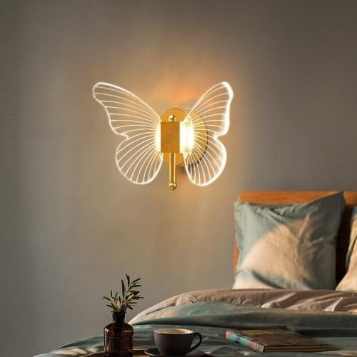 Nordic Creative Butterfly Led Wall Lamps Bedroom Bedside Lamp Balcony Aisle Modern Background Decor Luxury Acrylic Wall Lights