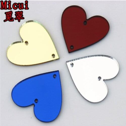 Micui 20pcs 25mm Heart Mirror Acrylic Rhinestones Crystals Stones Sewing Decorations for Garment Crafts MC777