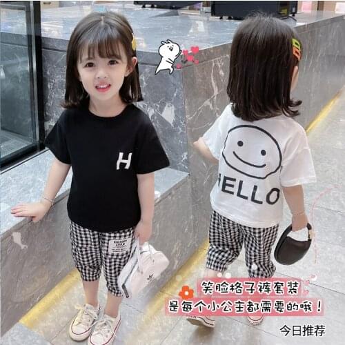 Summer girl sets 2021 Shorts T-shirt kids Clothing set Solid Cotton Cartoon Childrens Clothing Baby T-shirt 4-14 Year