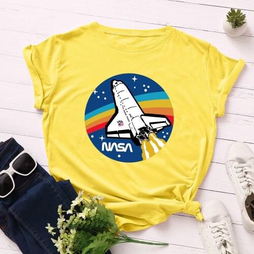 Summer Short Sleeve Female Top Casual Woman T-shirts Fashion Spaceship Woman Tee Top