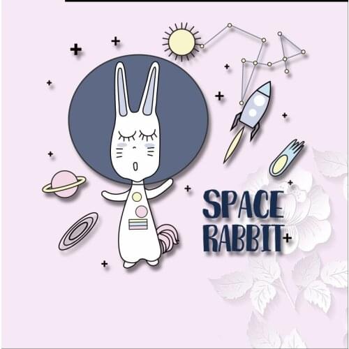 Cartoon Spaceship Cute Rabbit Astronaut Children Letter Thermal Transfer Stickers Pattern Stickers on clothes Decor