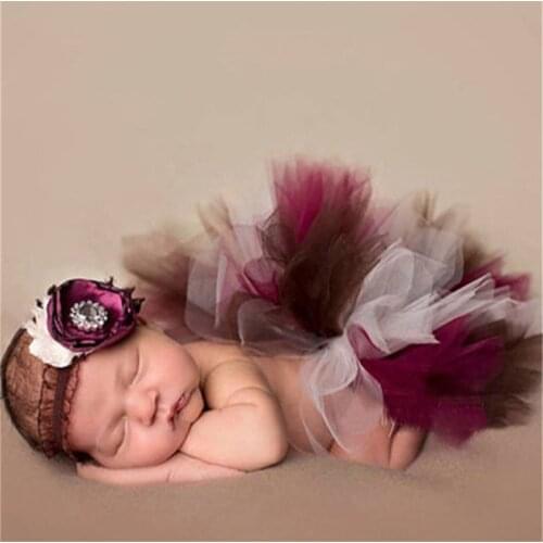 Newborn Baby Outfits Photography Handmade Lovely Costume Tutu Skirt with Flower Headband Photo Props Outfit Newborn photo shoot