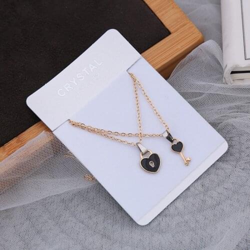 Noter Romantic 2pcs/set Lock Key Necklace Paired Lovers Necklace Cute Heart Pendant Necklace Couple Necklace Best Friend Jewelry