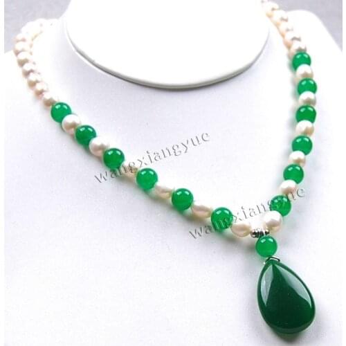 Latest design natural jewelry Womans gift 7-8mm White Akoya Pearl/stone Teardrop Pendant(20x30mm) Necklace 18" hook