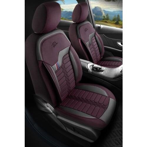 London Series Orthopedic Car Seat Cover British Jacquard Fabric Leather Backed Claret Red / Black