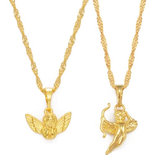 Anniyo Mini Angel Baby Pendant Necklaces for Women Girls Gold Color Small Size Charm Jewelry Religious gift #080204