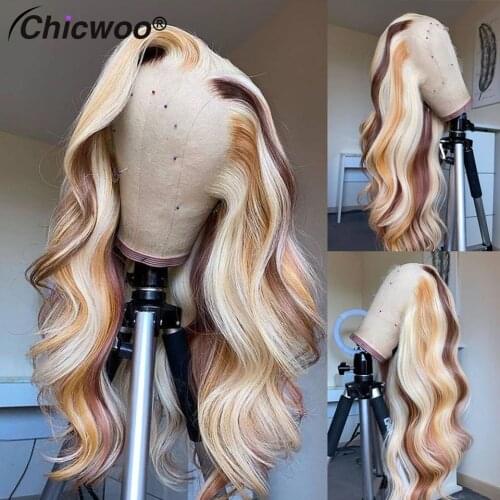 180 Density Highlight Human Hair Wig Brazilian 613 Honey Blonde Lace Front Wig Pre Plucked Transparent Lace Wigs For Black Women