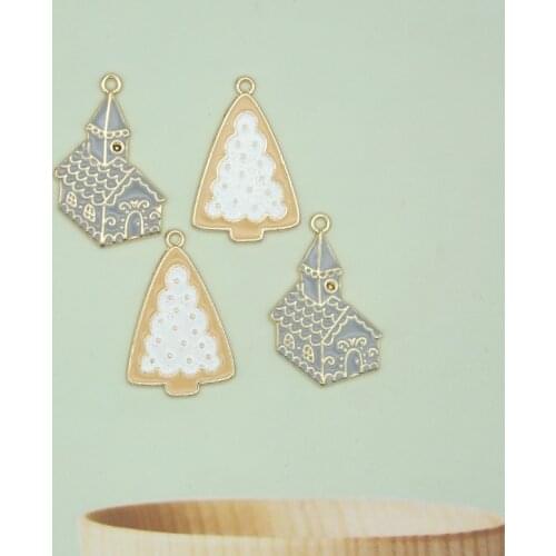 5Pcs Christmas House Tree Enamel Charms Pendant DIY Necklace Bracelet Suitable For Making Jewelry Accessories Fashion Ornaments