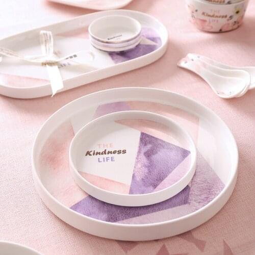 Well printed dishes round plates square plates pink plates ceramic plates with different sizes