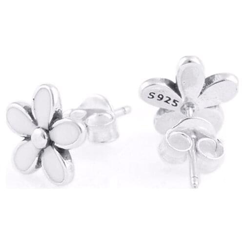 CKK Earrings 925 Sterling Silver Jewelry Darling Daisies, White Enamel Stud Earrings for Women Girl Gift free shipping E003