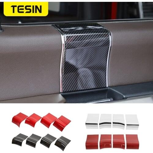TESIN ABS Carbon Fiber Car Door Grab Handle Decoration Cover Trim Stickers for Ford F150 2015 2016 2017 2018 2019 Accessories