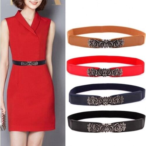 Thin Belts For Women Ladies Fashion Designer PU Leather Elastic Waist Belt Dress Waistband Womens Jeans Corset Black Strap