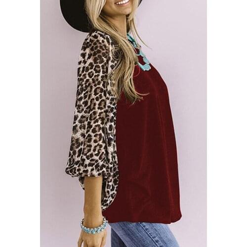 Spring and Autumn Leopard Stitching Long-sleeved Oversize Women Fashion Loose Style Round Neck Top T-shirt New Style 3XL