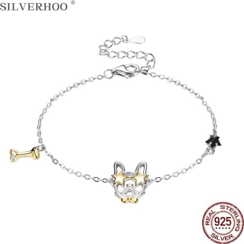 SILVERHOO 925 Sterling Silver Bracelet For Women Luxury Austria Crystal Bracelets Animal Doggy Sporty Fine Jewelry Free Shipping