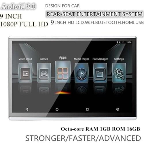 1Pc 9inch HD 1080P Android 9.0 RAM 1GB ROM 16GB Octa-core 1.5GHz WIFI 3G/4G Audio FM Headrest Rear Seat Monitors Touch Screen