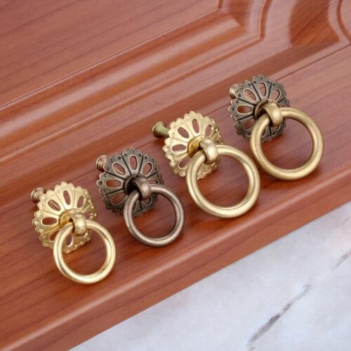 1Pc Bronze Small Cabinet Box Handles Pulls Vintage Wooden Jewelry Box Pull Knobs Door Ring Furniture Handles Hardware