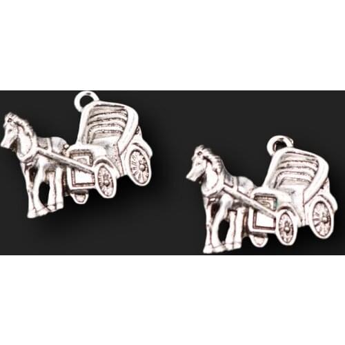10pcs Silver Plated Royal Carriage Pendants Retro Earrings Bracelet Accessories DIY Charms For Jewelry Crafts Making 22*21mm