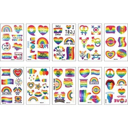 10PCS LGBT Rainbow Temporary Fake Tattoos Waterproof Face Stickers Rainbow Flag Face Cosmetic Leg Arm Body Art For Men Women