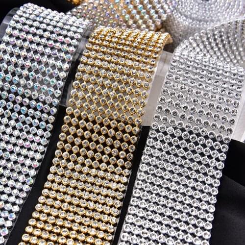 2 Rows/5 Rows/10 Rows Crystal Ab Rhinestone Hotfix Tape Aluminum Mesh Diamond Trimming Wedding Garment Shoes Dress Party Decor