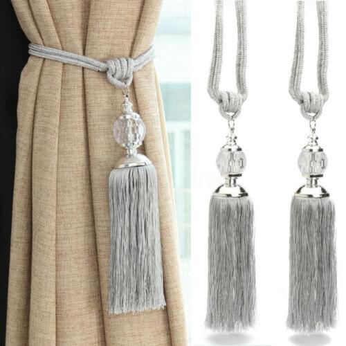 2 PCS Retro Handmade Curtain Buckles Tassel Beaded Cord Drapery Tiebuckles 1 Pair of Tie Bands Curtain Decorative Accessories