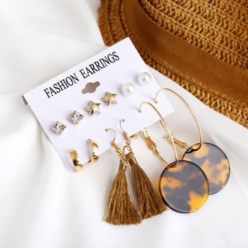 2019 Brincos Bohemian Long Tassel Earrings Set For Women Geometric Leopard Print Acrylic Drop Earring Set Female Fashion Jewelry