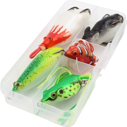 5pcs/box Topwater Frog Bait Soft Frog Fishing Bait Double Hook 16g Top Water Mine Frog Artificial Soft Bait Bait With Tackle Box