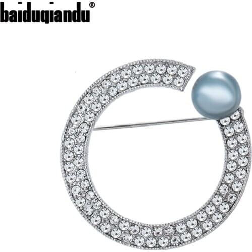 Baiduqiandu Women Crystal Round Brooches With One Simulated Pearl Unisex Party Office Casual Brooch Pins Gifts Factory Sale