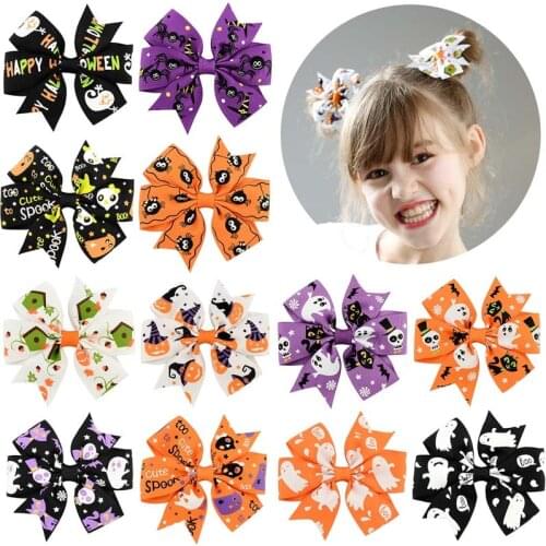 12pcs Halloween Hair Bows With Clip Girl Gift Birthday Party Decoration for Kids Halloween Festival Supplies Hair Accessories