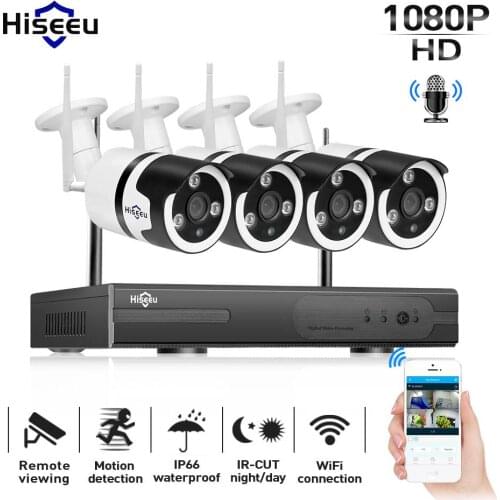 Hiseeu 1080P Wireless CCTV camera System 4CH 2MP audio IP camera waterproof network Security System video Surveillance Kit wifi
