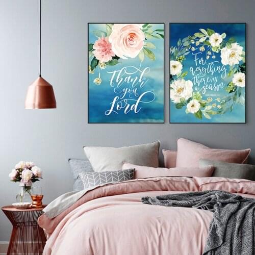 Bible Verses Prints Christian Wall Art Posters Peony Flowers Blessed Quotes Picture Canvas Painting Home Living Room Decor Part2