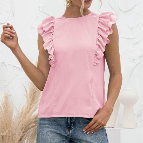 Plus Size Women Summer Tops Sweet Double Ruffles O Neck Solid Color Sleeveless Casual Back Lace-up Top Tanks 2021 Girls